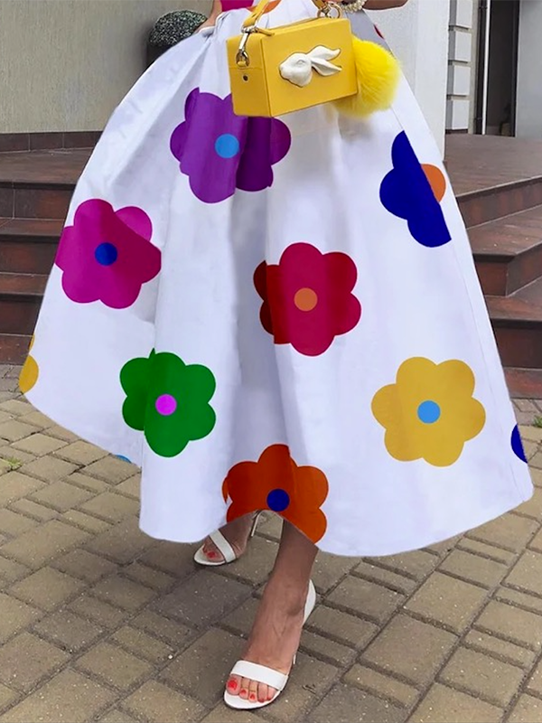 Sleeveless Floral Printed Square-Neck Midi Dresses
