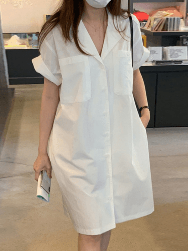 Simple Lapel Single Breasted Shirt Dress