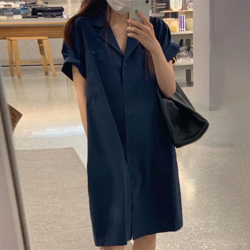 Simple Lapel Single Breasted Shirt Dress