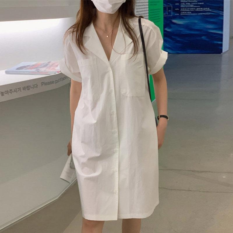 Simple Lapel Single Breasted Shirt Dress