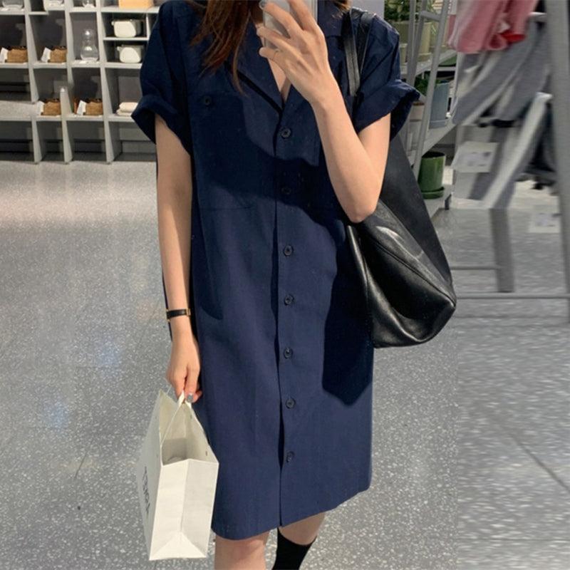Simple Lapel Single Breasted Shirt Dress