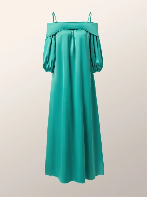 Simple Loose Puff Sleeves Solid Color Off-The-Shoulder Maxi Dresses