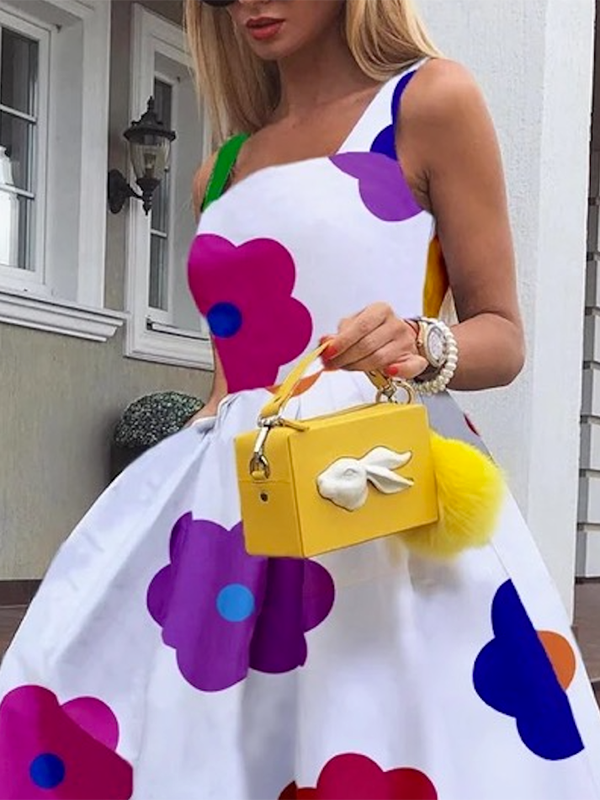 Sleeveless Floral Printed Square-Neck Midi Dresses