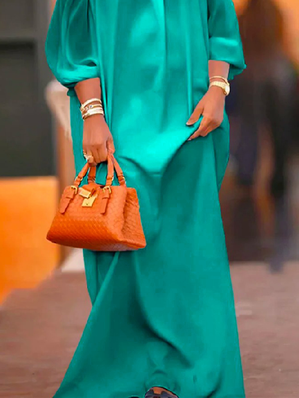 Simple Loose Puff Sleeves Solid Color Off-The-Shoulder Maxi Dresses