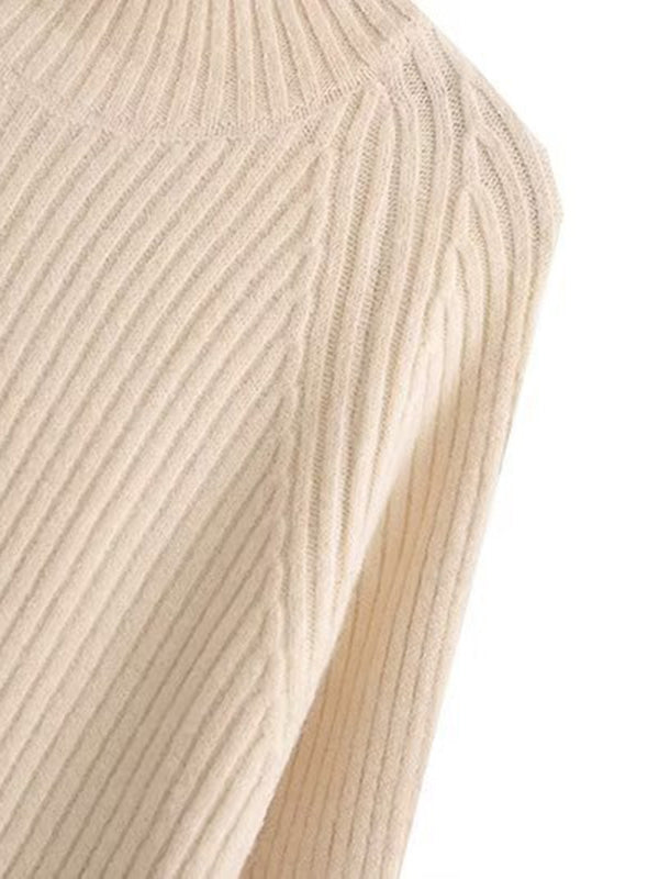 Simple Long Sleeves Loose Solid Color High-Neck Sweater Dresses