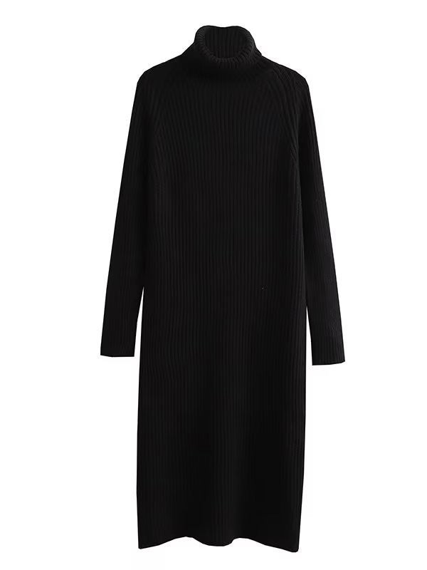 Simple Long Sleeves Loose Solid Color High-Neck Sweater Dresses
