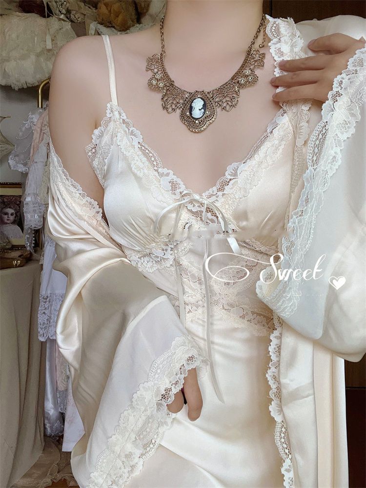 Silk Strap Dress Women Casual Korean Elegant Long Split Dress Patchwork Lace Dress Women Fashion Elegant V Neck