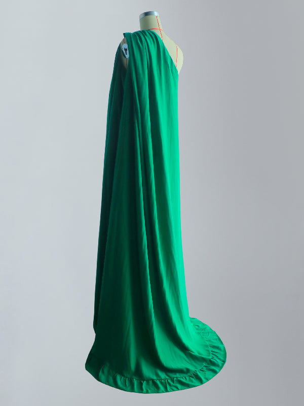 Sleeveless Loose Pleated Falbala Solid Color One-Shoulder Maxi Dresses