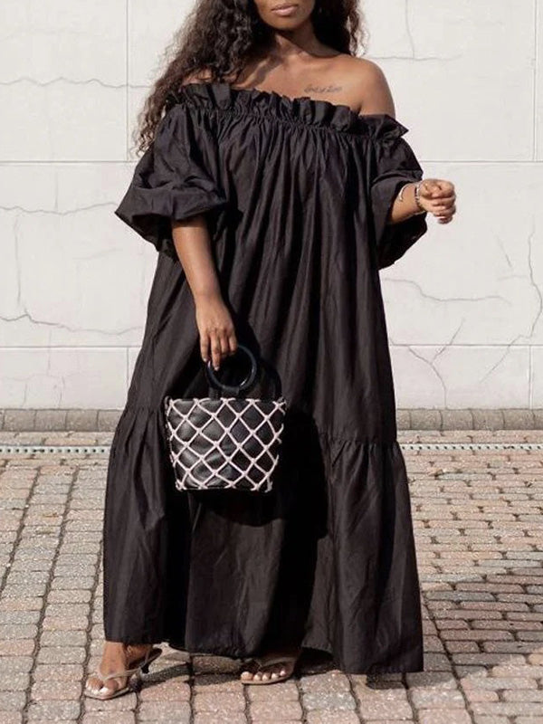 Simple Loose Solid Color Off-The-Shoulder Maxi Dresses
