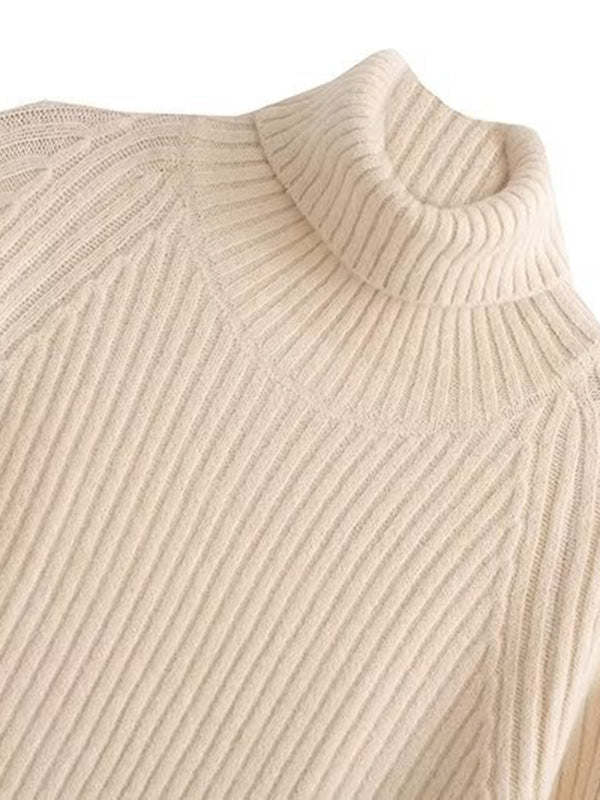 Simple Long Sleeves Loose Solid Color High-Neck Sweater Dresses