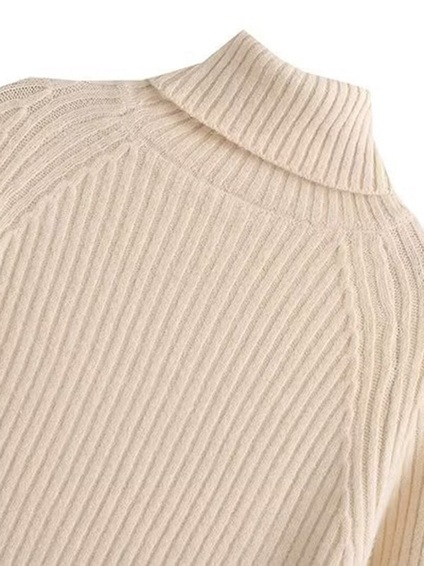 Simple Long Sleeves Loose Solid Color High-Neck Sweater Dresses