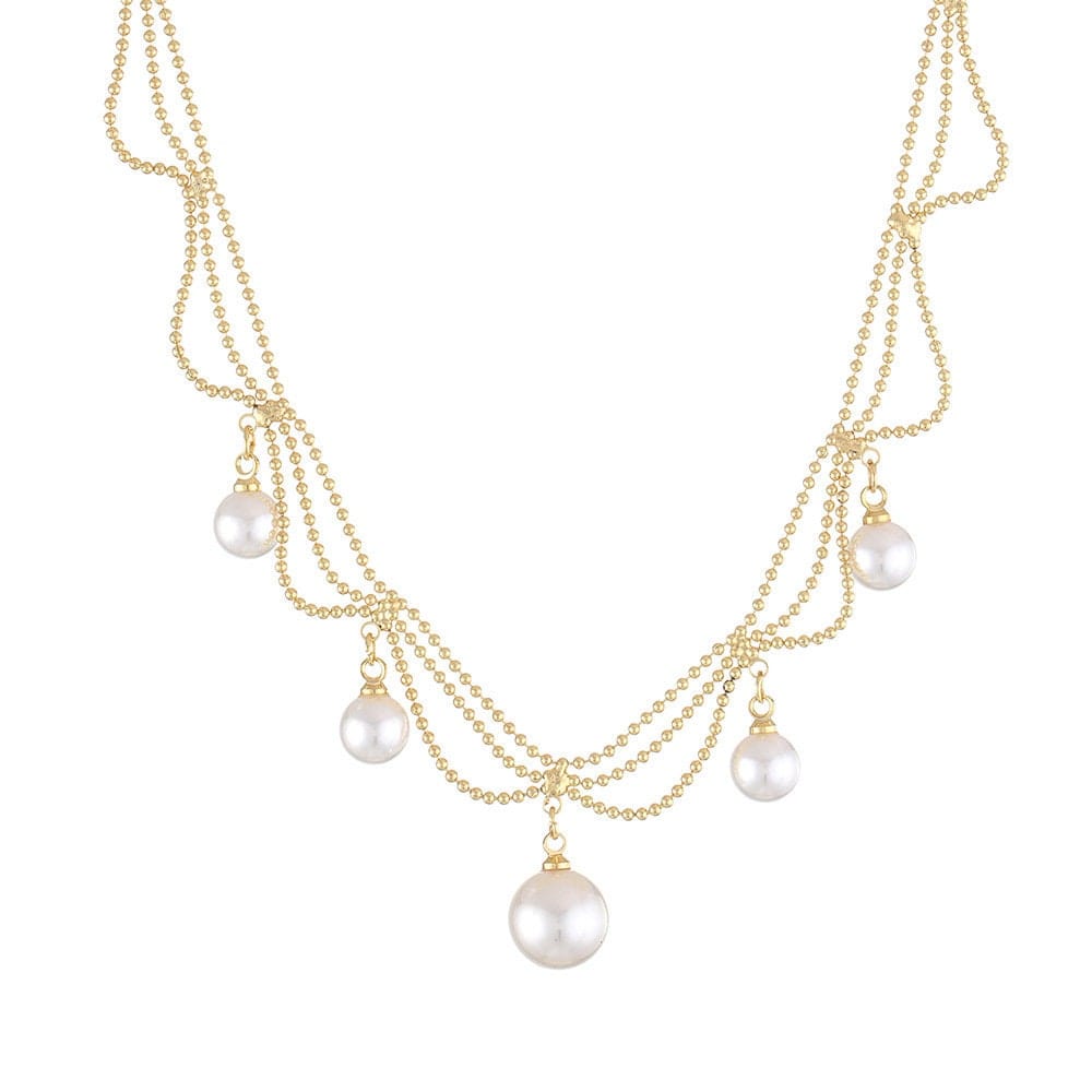Chic Layered Pearl Tassel Ball Chain Choker Necklace