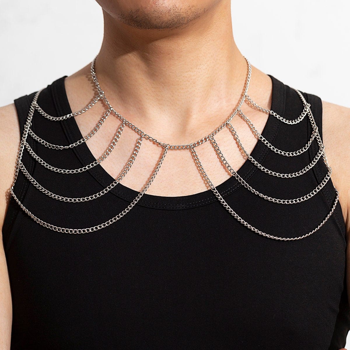 Chic Layered Silver Tone Chain Tassel Shoulder Necklace