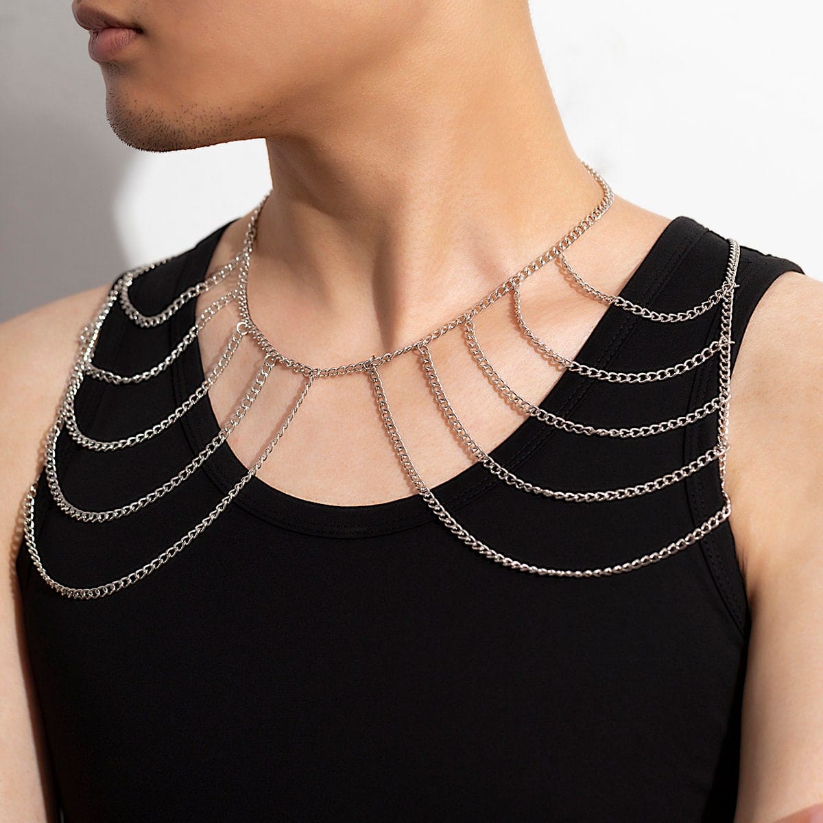 Chic Layered Silver Tone Chain Tassel Shoulder Necklace