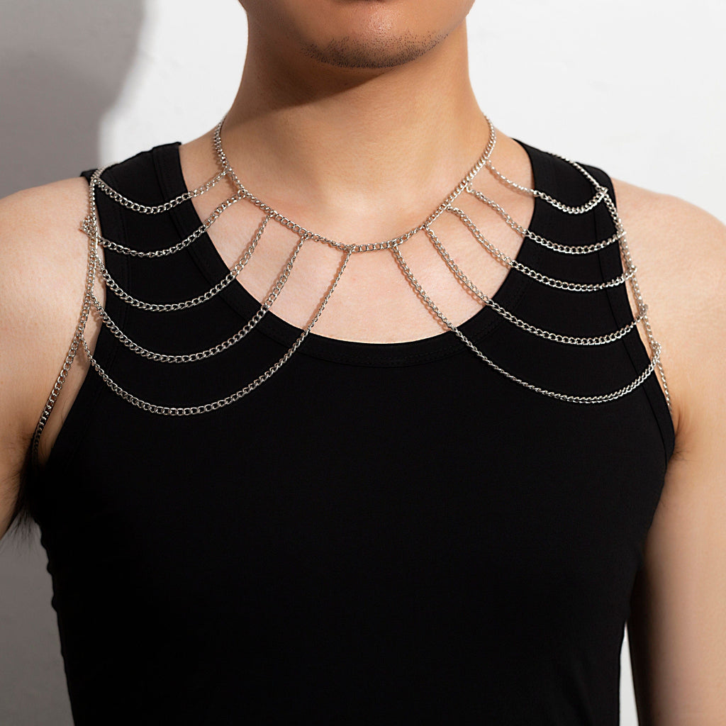Chic Layered Silver Tone Chain Tassel Shoulder Necklace