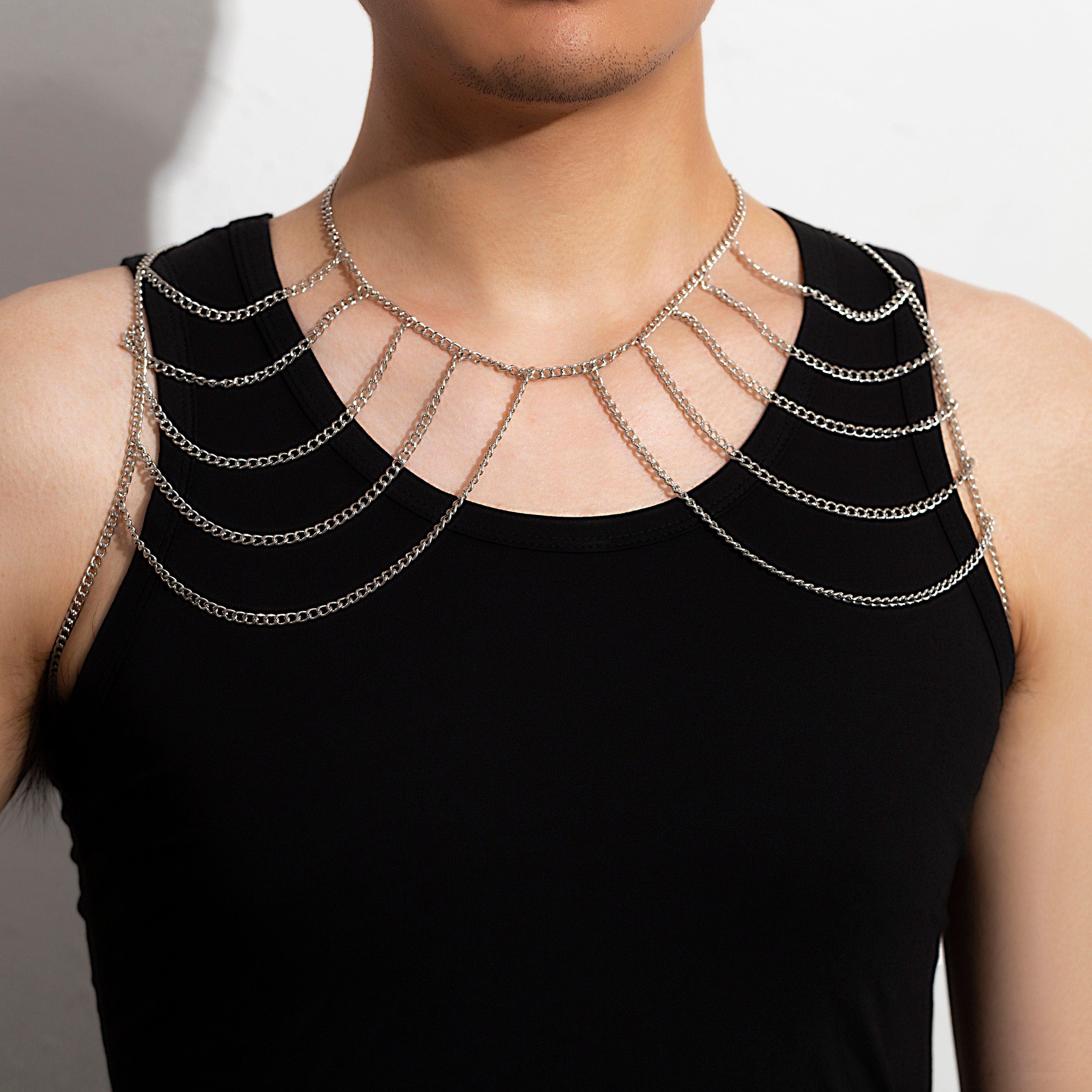 Chic Layered Silver Tone Chain Tassel Shoulder Necklace