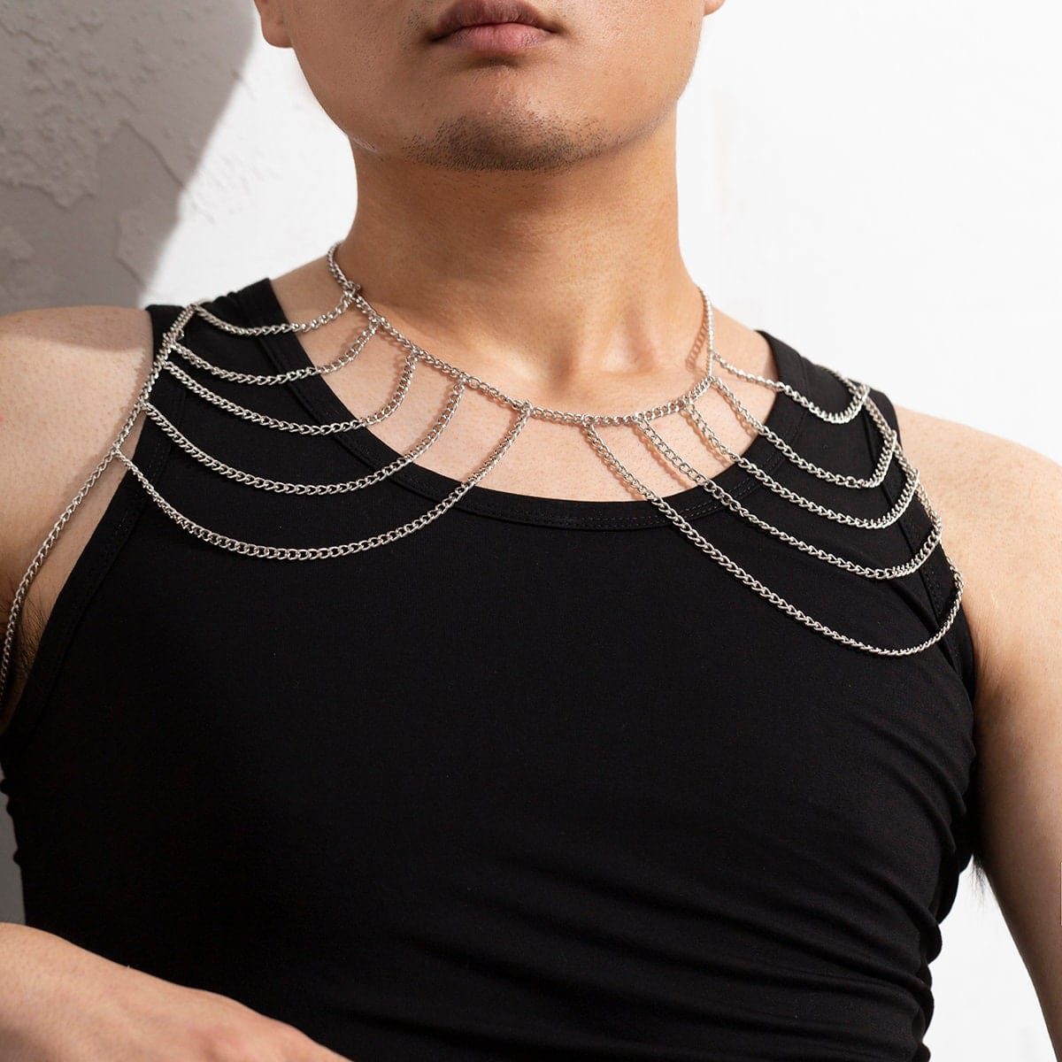 Chic Layered Silver Tone Chain Tassel Shoulder Necklace