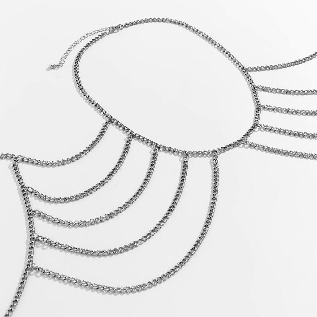 Chic Layered Silver Tone Chain Tassel Shoulder Necklace