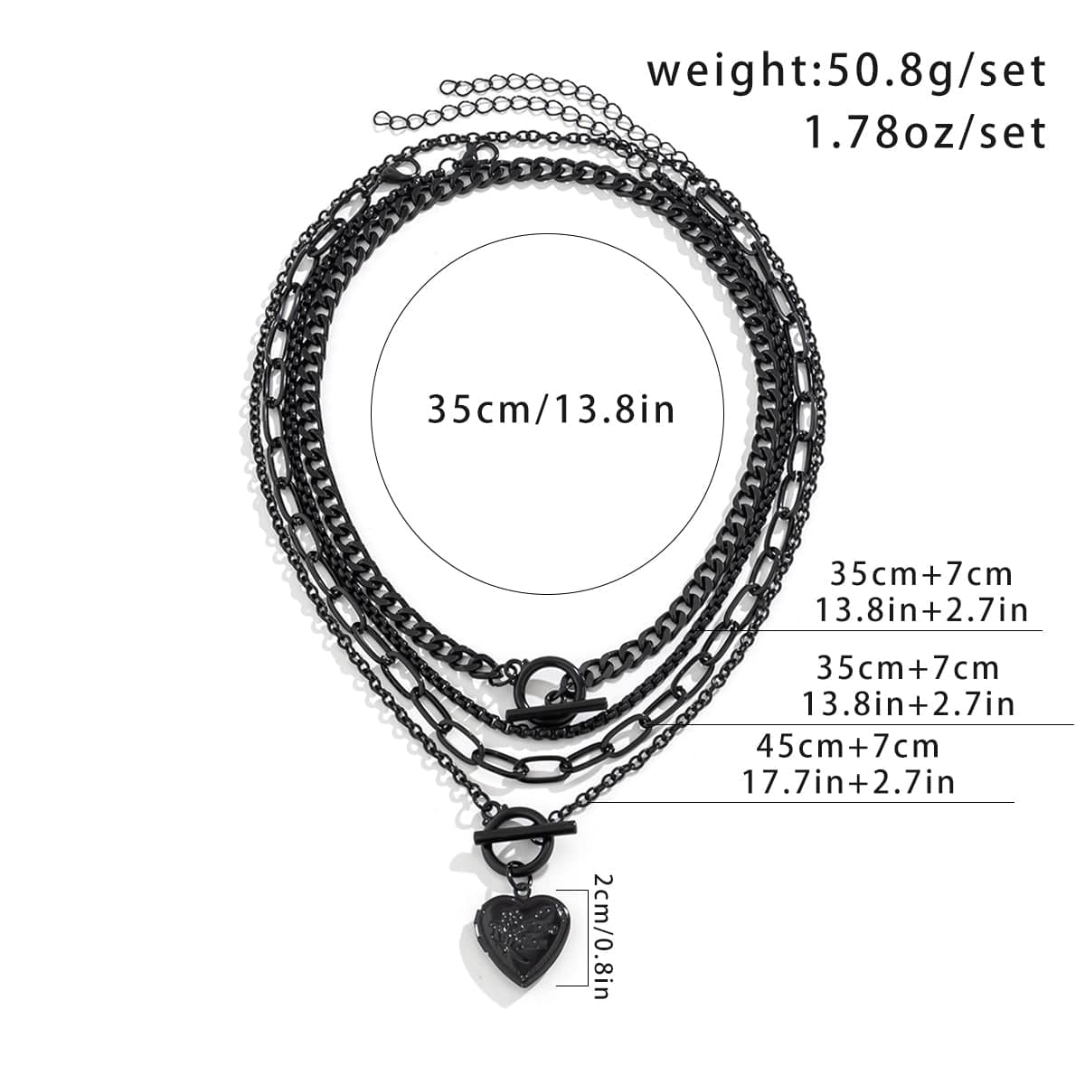 Chic Layered Toggle Clasp Heart Pendant Chain Necklace Set