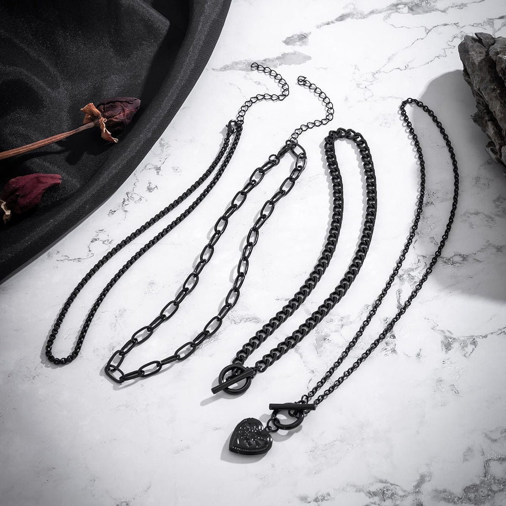 Chic Layered Toggle Clasp Heart Pendant Chain Necklace Set