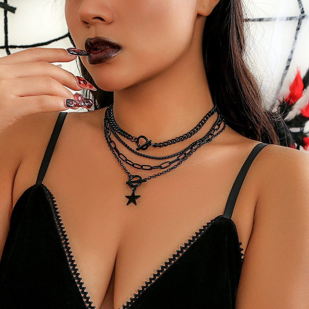 Chic Layered Toggle Clasp Star Pendant Chain Necklace Set