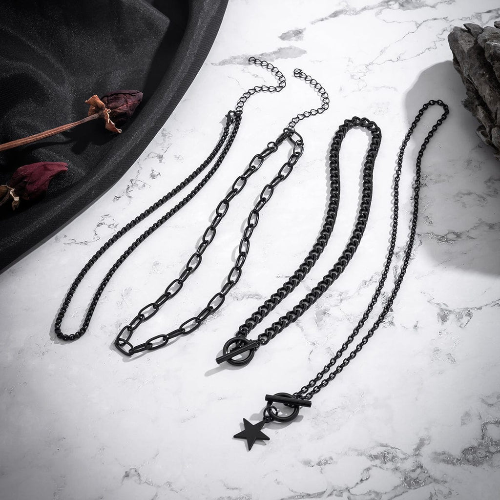 Chic Layered Toggle Clasp Star Pendant Chain Necklace Set