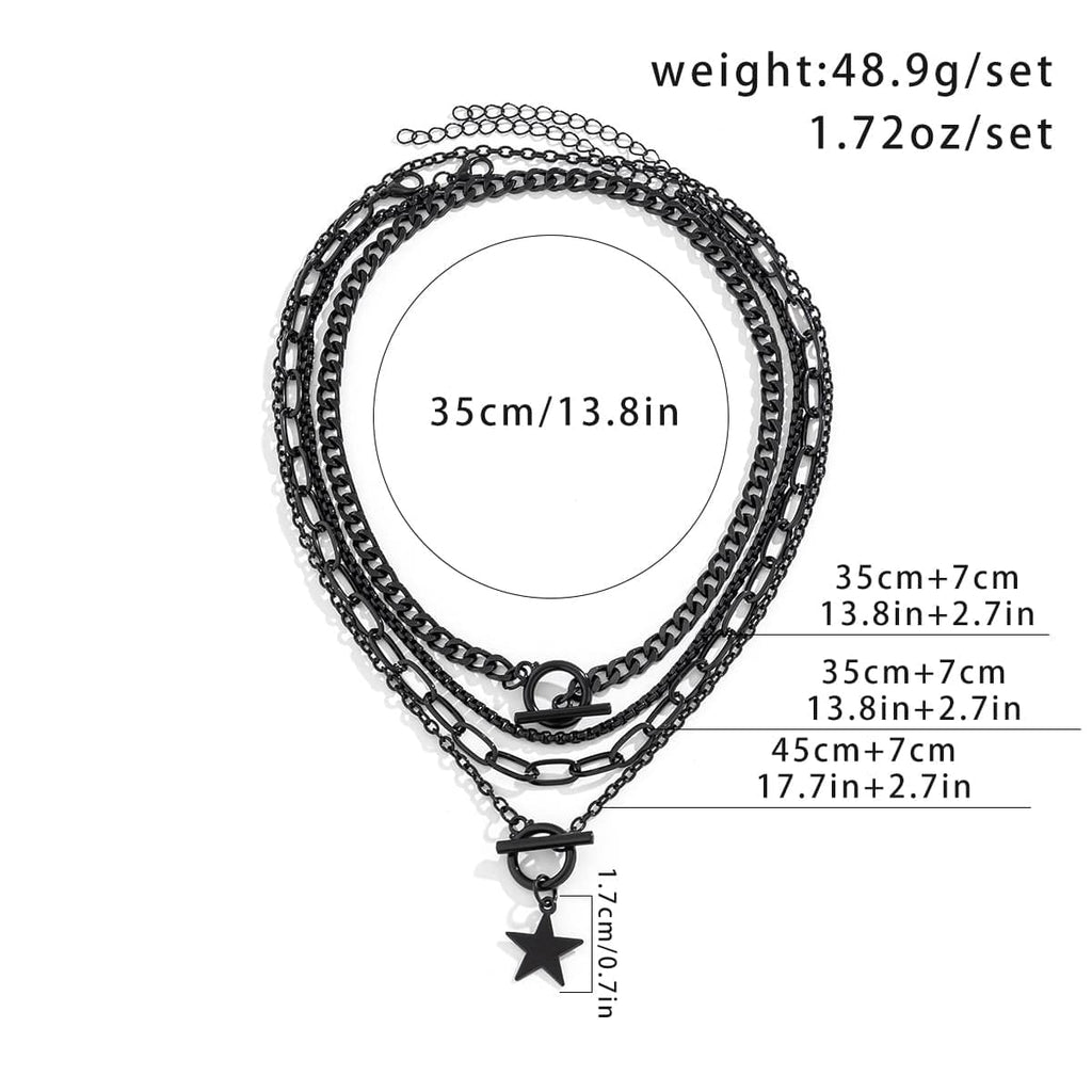 Chic Layered Toggle Clasp Star Pendant Chain Necklace Set