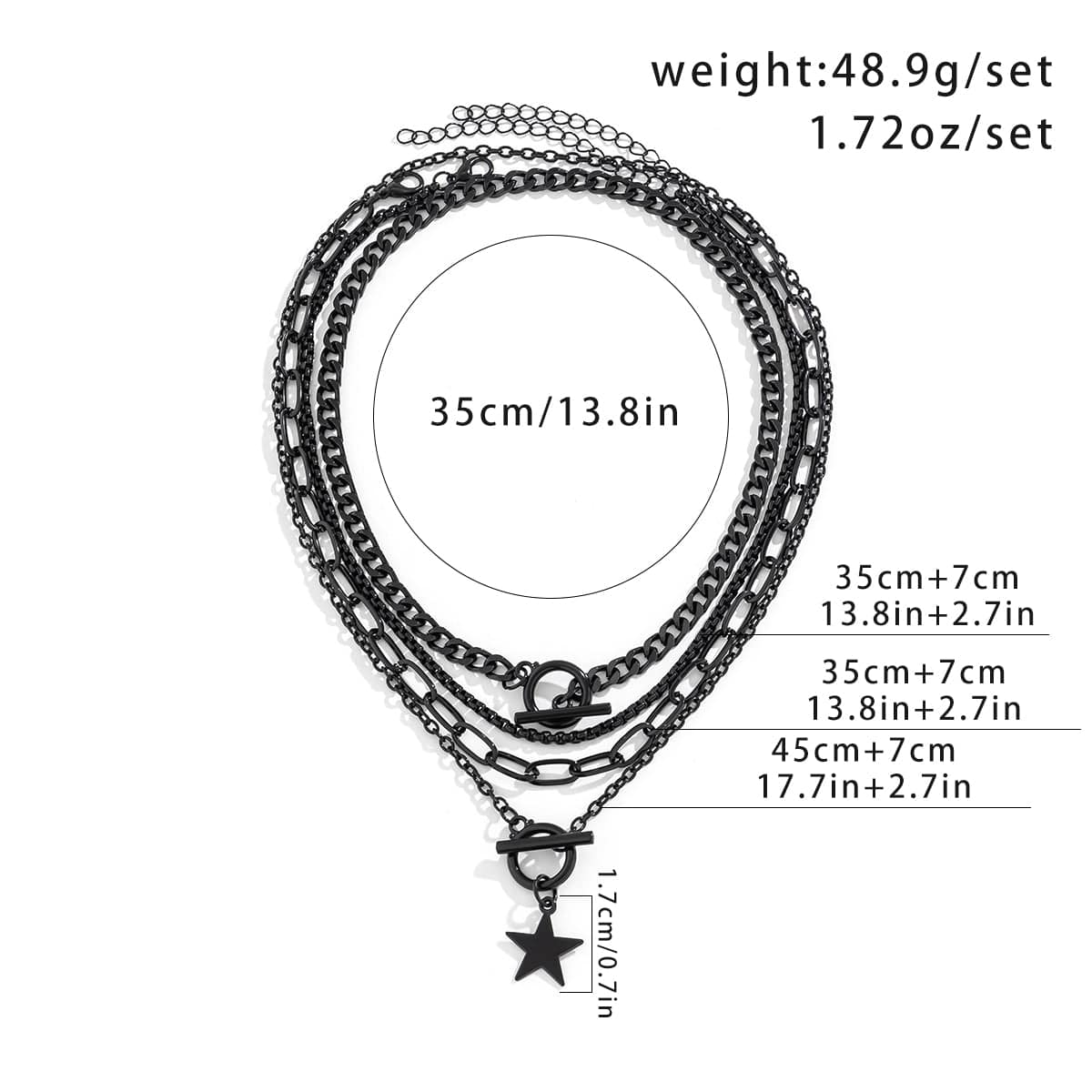 Chic Layered Toggle Clasp Star Pendant Chain Necklace Set