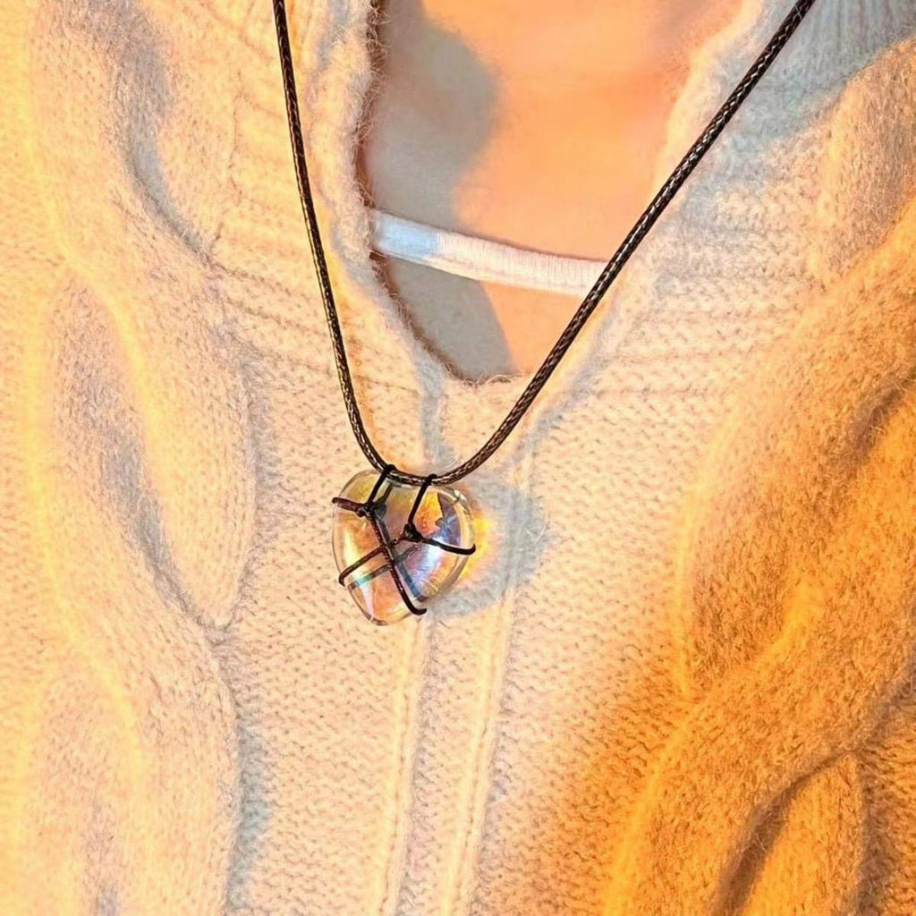 Chic Natural Crystal Heart Pendant Choker Necklace