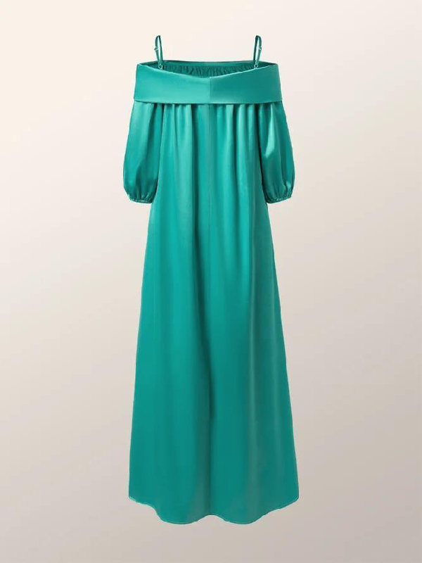 Simple Loose Puff Sleeves Solid Color Off-The-Shoulder Maxi Dresses