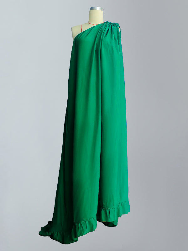 Sleeveless Loose Pleated Falbala Solid Color One-Shoulder Maxi Dresses
